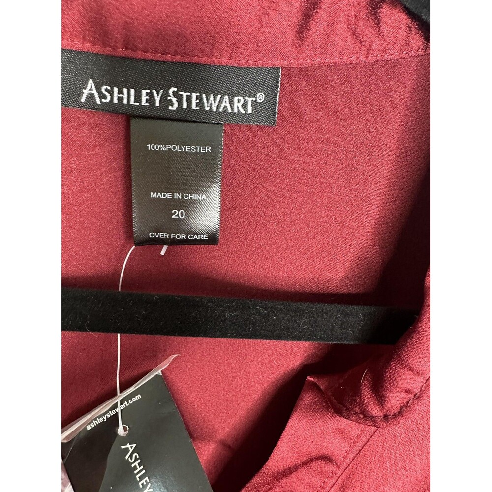 Ashley Stewart Blouse Womens 20 Red Satin Ruched Button Front Long Sleeve Top - Picture 2 of 5
